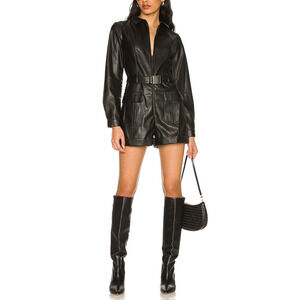 Bardot Vegan Black Poly Leather Playsuit Size S